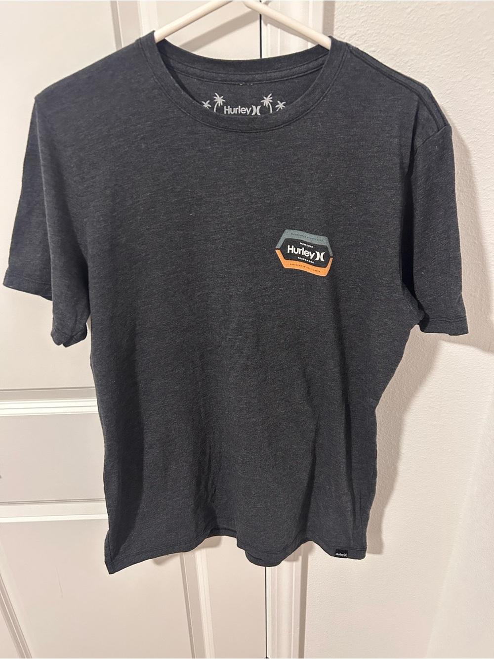 Hurley Charcoal Gray Short Sleeve Logo Tee with Orange Accent